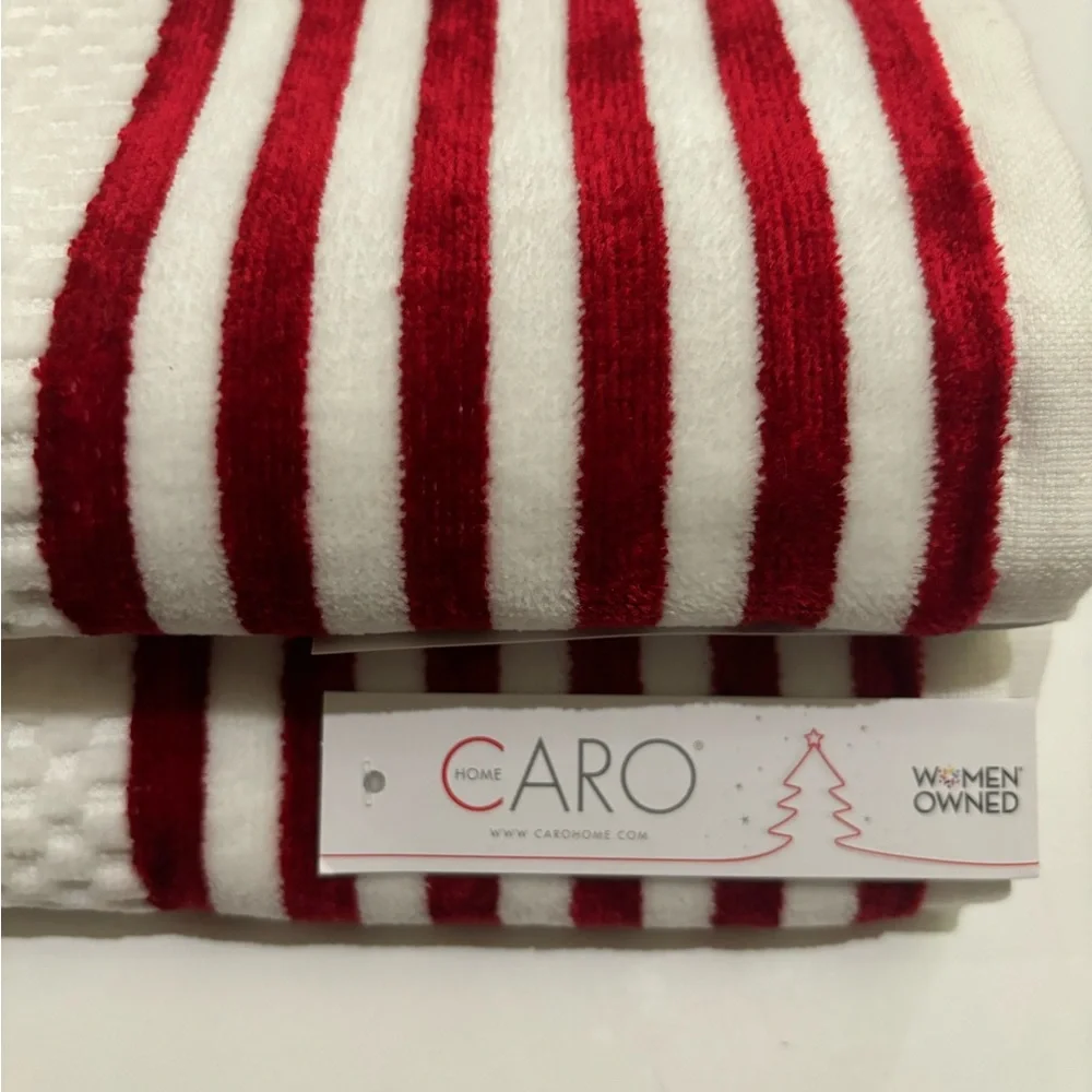 💥6pc CARO HOME 100% Cotton Stripe Bath Towel Set - Valentine's Red/White
